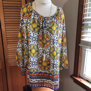 Charter Club chiffon boho 3/4 sleeve print blouse